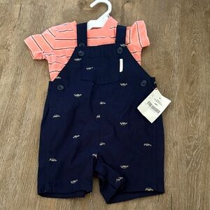 Carter's Navy Blue and Coral Striped Baby Matching Set